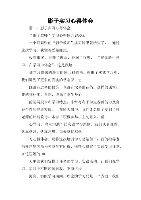 影子实习心得体会