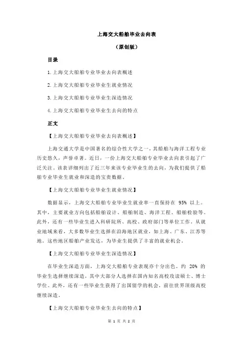 上海交大船舶毕业去向表