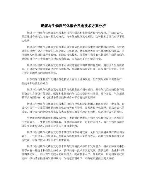 燃煤与生物质气化耦合发电技术方案分析