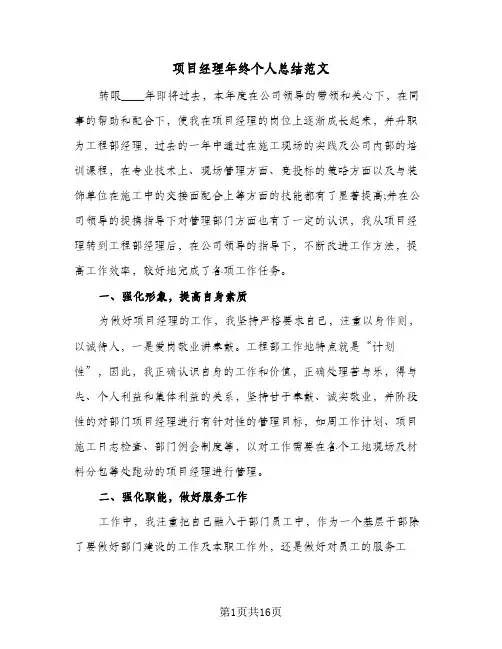项目经理年终个人总结范文（5篇）