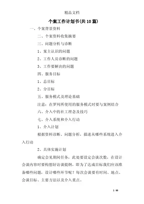 个案工作计划书（共10篇）