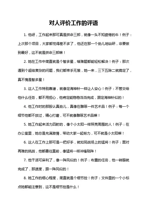 对人评价工作的评语