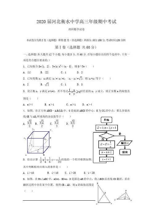 2020届河北衡水中学高三理科数学试卷及答案