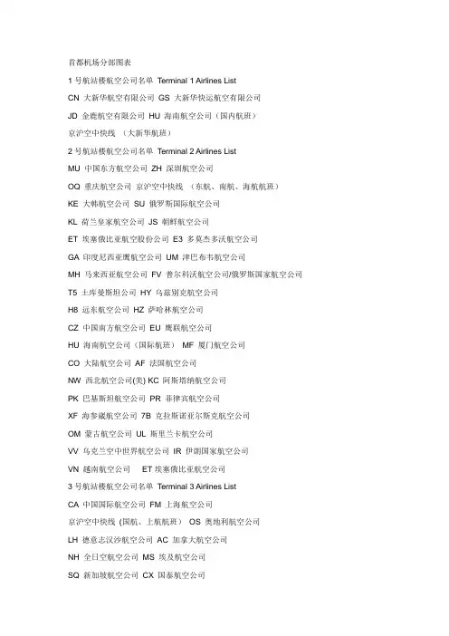 首都机场航空公司分布表