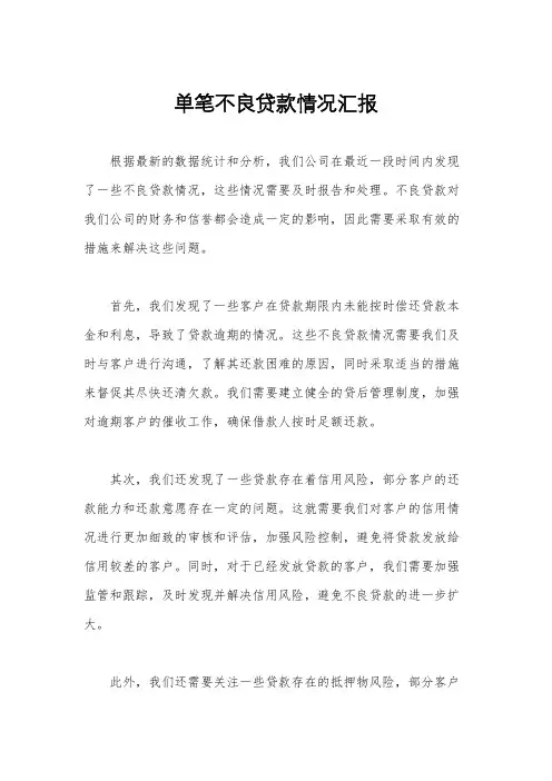 单笔不良贷款情况汇报