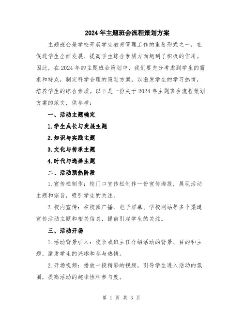 2024年主题班会流程策划方案