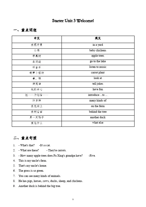 人教版英语七年级上册starter unit 3 Welcome知识梳理总结