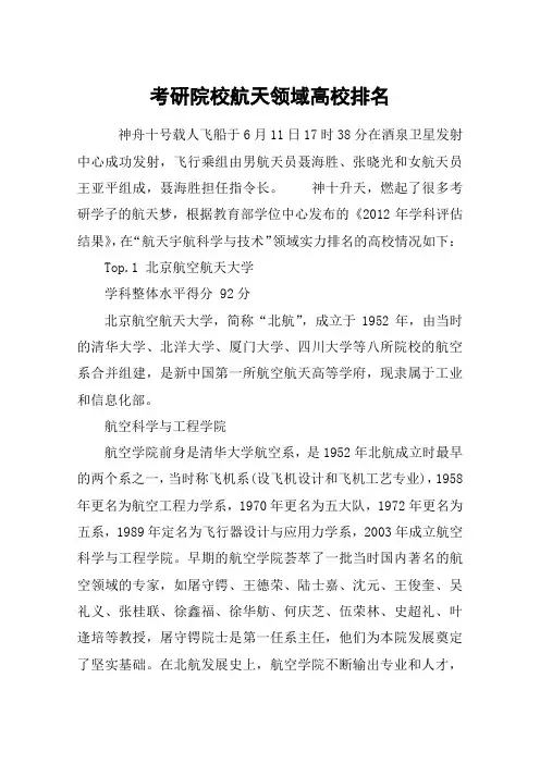 考研院校航天领域高校排名