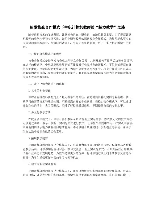 新型校企合作模式下中职计算机教师的“魅力教学”之路