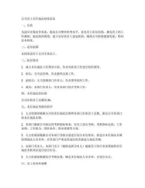 公司员工末位淘汰制度范本