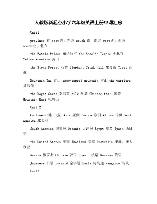 人教版新起点小学六年级英语上册单词汇总