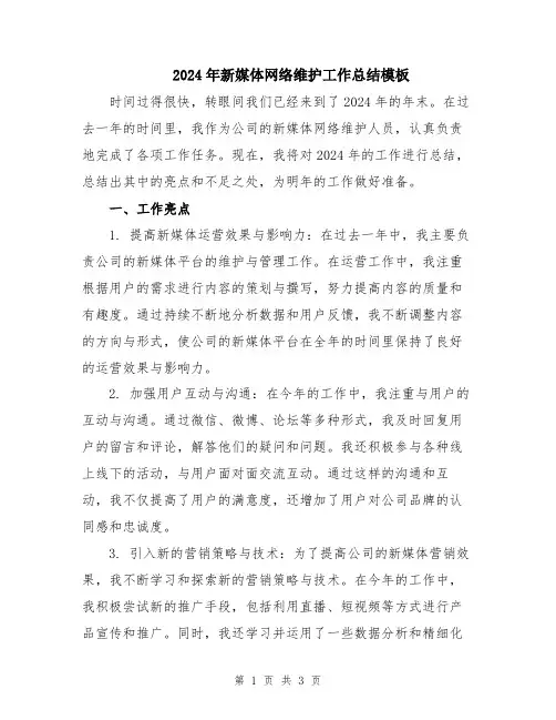 2024年新媒体网络维护工作总结模板