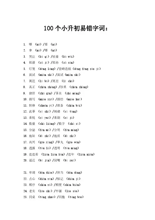 100个小升初易错字词