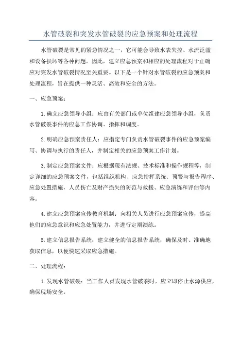 水管破裂和突发水管破裂的应急预案和处理流程