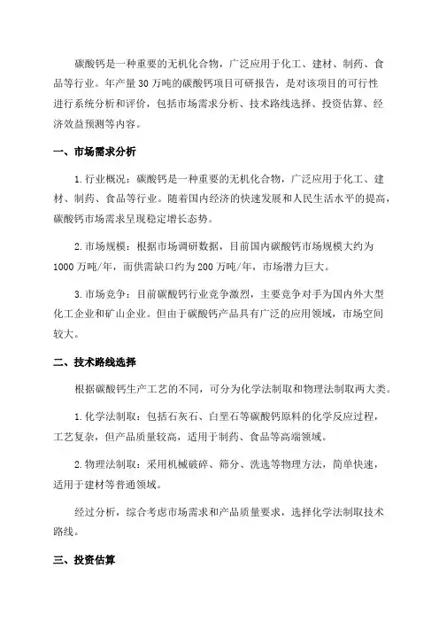 年产30万吨碳酸钙可研