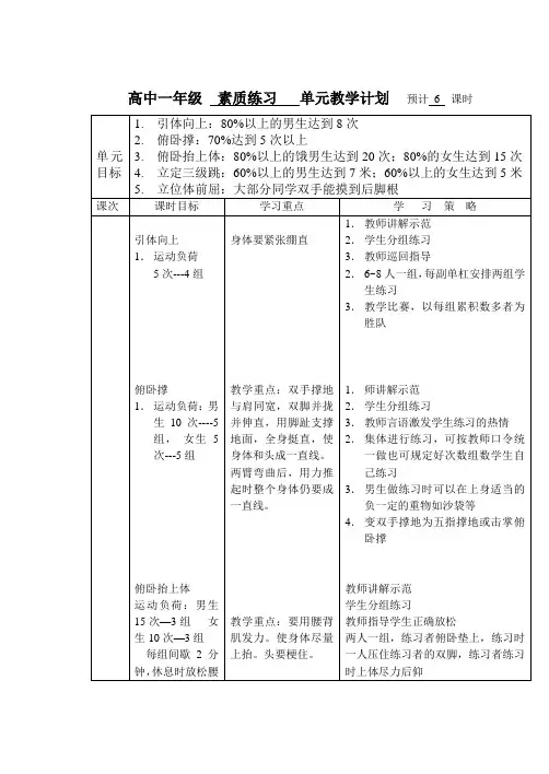 高一下学期教案-素质练习单元教学计划