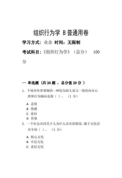 组织行为学 B_普通用卷