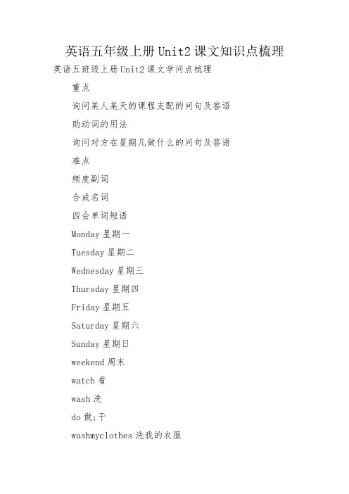 英语五年级上册Unit2课文知识点梳理