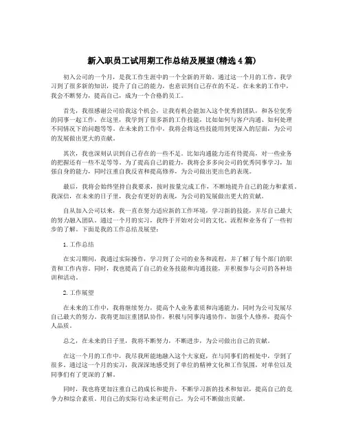 新入职员工试用期工作总结及展望(精选4篇)