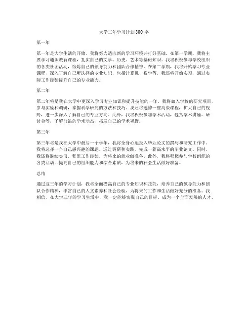 大学三年学习计划300字