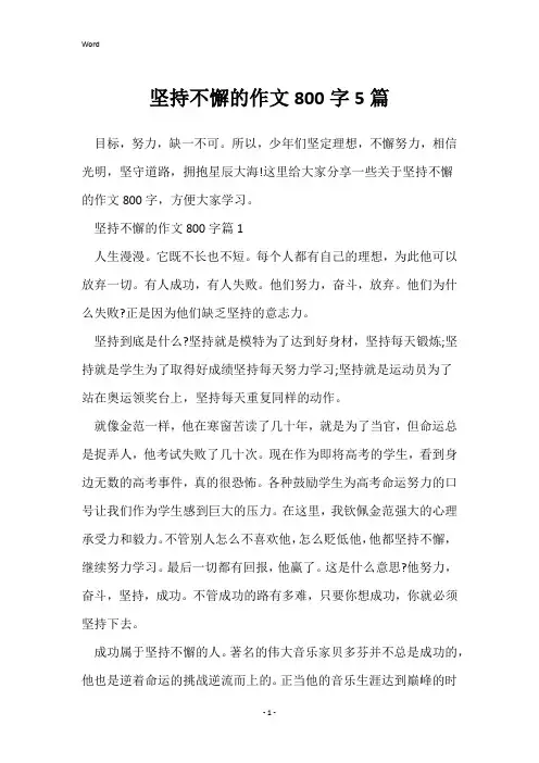 坚持不懈的作文800字5篇