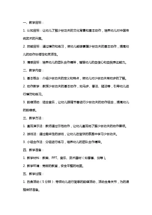 新幼儿园教案大班韵律活动《少林功夫》反思