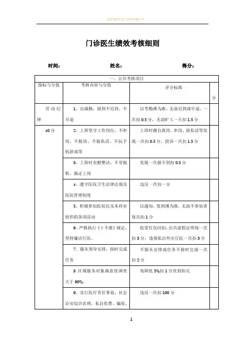 门诊医生绩效考核细则