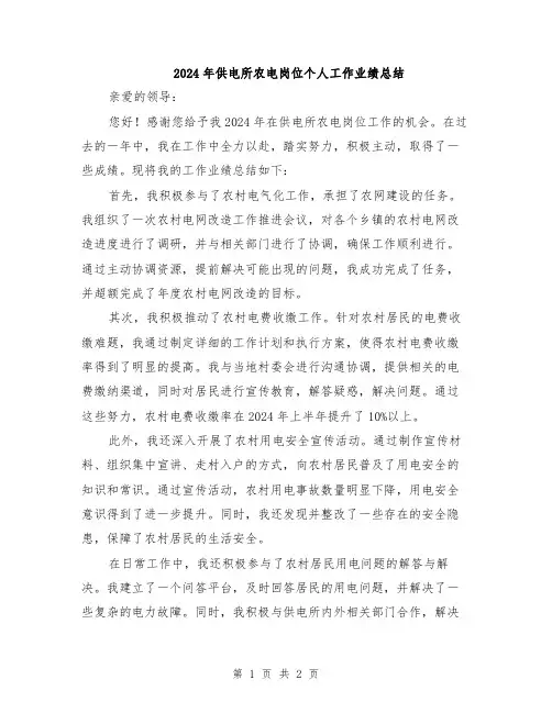 2024年供电所农电岗位个人工作业绩总结