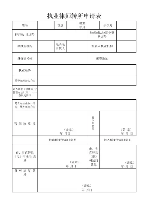 执业律师转所申请表格模板