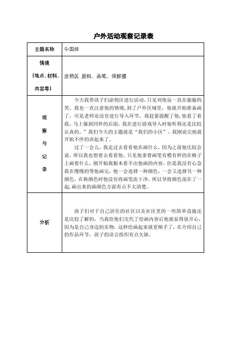 大班区域游戏观察记录表