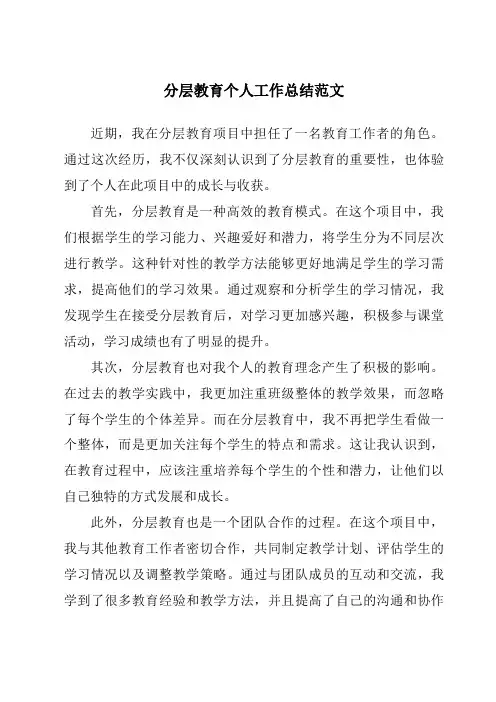 分层教育个人工作总结范文