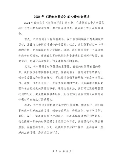 2024年《高效执行力》的心得体会范文(2篇)