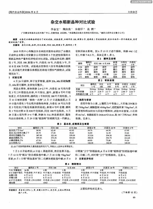 杂交水稻新品种对比试验