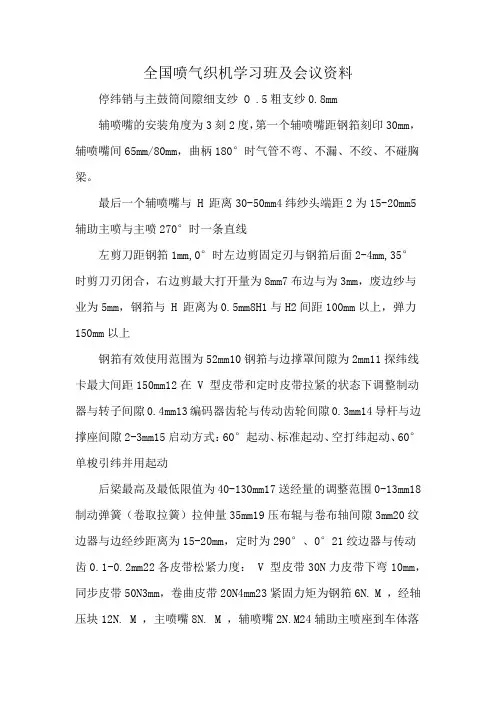 全国喷气织机学习班及会议资料