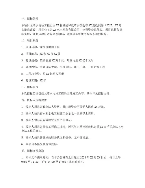 龙潭水电站工程招标公告