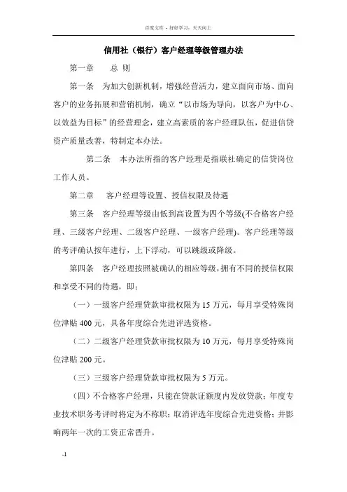信用社银行客户经理等级管理办法
