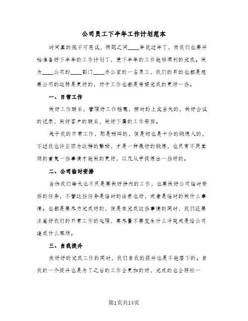 公司员工下半年工作计划范本(五篇)