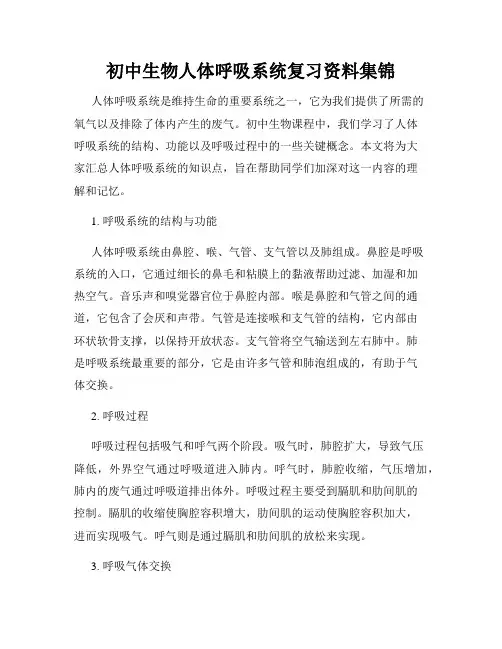 初中生物人体呼吸系统复习资料集锦