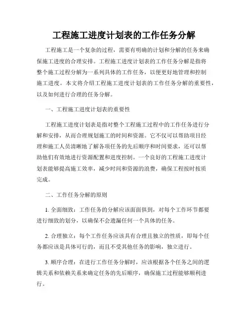 工程施工进度计划表的工作任务分解