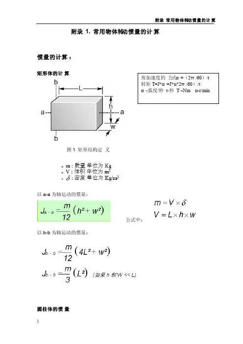 常用物体的转动惯量与扭矩的计算