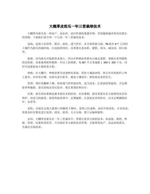 大棚厚皮甜瓜一年三茬栽培技术