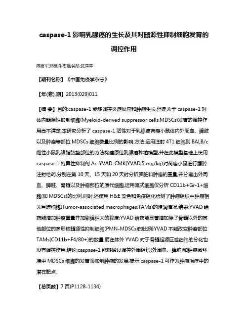 caspase-1影响乳腺癌的生长及其对髓源性抑制细胞发育的调控作用