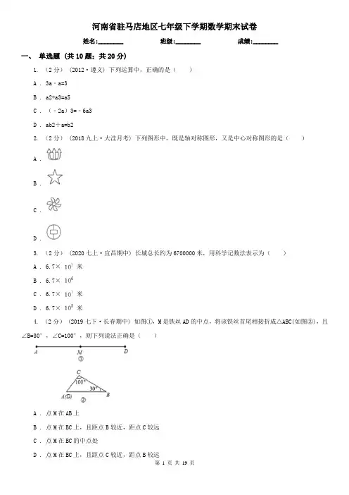 河南省驻马店地区七年级下学期数学期末试卷