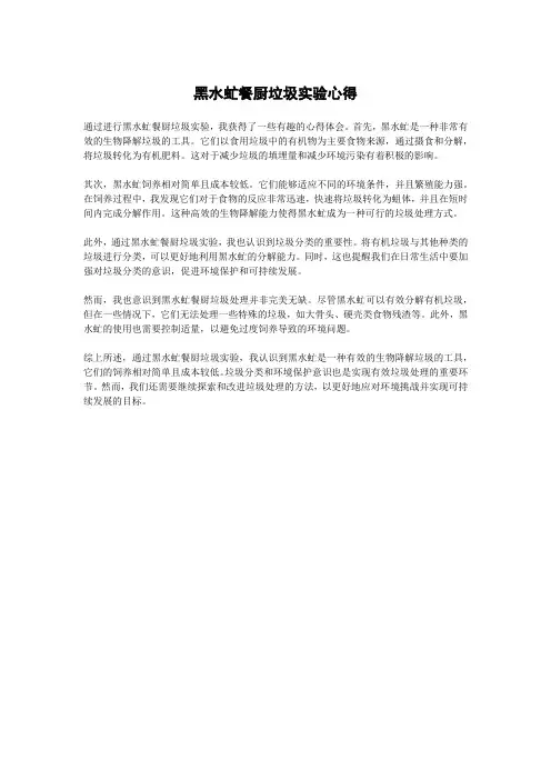 黑水虻餐厨垃圾实验心得