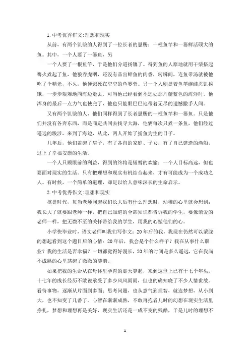高考优秀作文：理想和现实(精选)