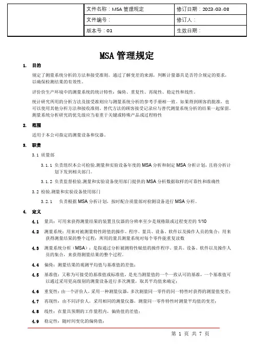 MSA管理规定