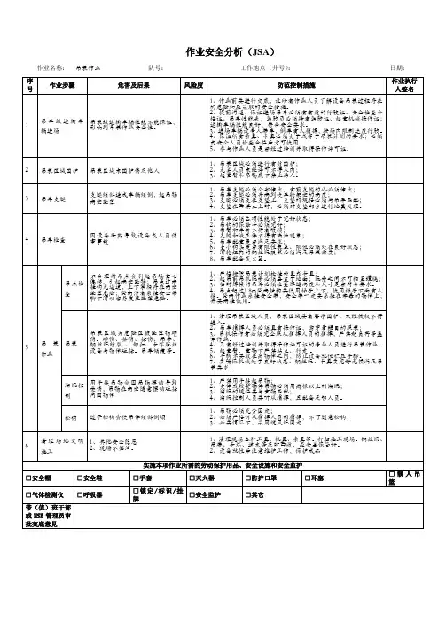 吊装作业工作安全JSA分析