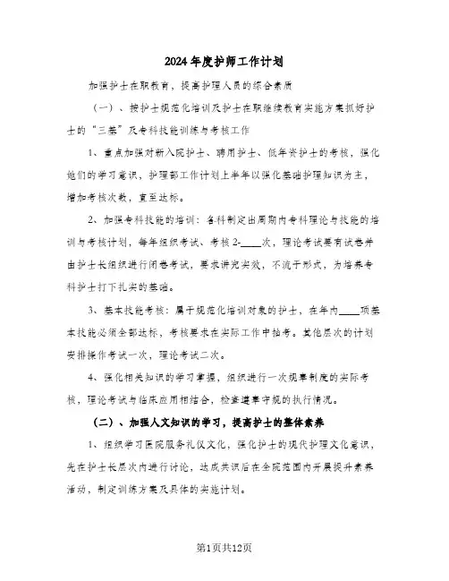 2024年度护师工作计划(四篇)
