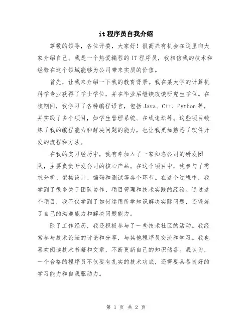 it程序员自我介绍
