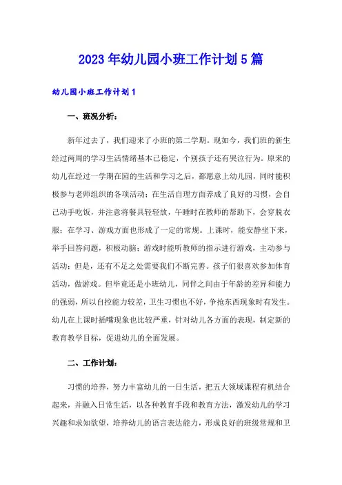 2023年幼儿园小班工作计划5篇